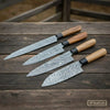 4-Piece Damascus Sujihiki, Gyuto, Santoku & Nakiri Set – Olive Wood Wa Handle by JW SteelCrafts