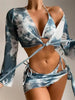 4 Piece Tie Dye Bikini Ladies Split Swimsuit Swimwear Tie Dye Bikini Set Triangle String Bikini Bathing Suit High Cut Four Piece Swimsuit Curtain String Bikini Women Mesh Push Up Bikini by Stevvex