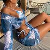 4 Piece Tie Dye Bikini Ladies Split Swimsuit Swimwear Tie Dye Bikini Set Triangle String Bikini Bathing Suit High Cut Four Piece Swimsuit Curtain String Bikini Women Mesh Push Up Bikini by Stevvex