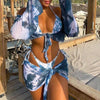 4 Piece Tie Dye Bikini Ladies Split Swimsuit Swimwear Tie Dye Bikini Set Triangle String Bikini Bathing Suit High Cut Four Piece Swimsuit Curtain String Bikini Women Mesh Push Up Bikini by Stevvex