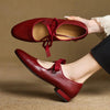 Women's French Vintage Genuine Leather Round Toe Chunky Heel Shoes by FitiqueFit