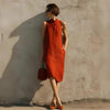 Women's Sleeveless A-Line Midi Dress – Solid Color Cotton Linen Casual by FitiqueFit