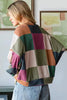 Green Checkered Print Textured Knit Long Sleeve Loose Top by Wild and Free Boutique