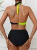 Bikini Black and White Contrast Color Criss Cross Neck 2 Piece Swimsuit for Women – Stylish Medium Stretch Two-Tone Bikini Set with Unique Neckline and Flattering Fit – Modern Swimwear for Beach Days, Pool Lounging, and Summer Escapes by Stevvex