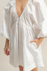 New Plunge Balloon Sleeve Poplin Mini Dress with Pockets For Summer Bold, Elegant, Sexy, Trendy, and Practical with Dramatic Balloon Sleeves and Plunging Neckline for a Fashion-Forward Look by Stevvex