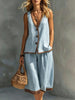 Women's Sleeveless Buttoned Vest & Shorts Two-Piece Set by FitiqueFit