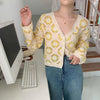 New Hollow-out Embroidered V-neck Knitwear Coat For Women Short Sweet All-matching Top