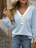 Striped Button Detail Long Sleeve T-Shirt by Simply Love
