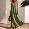 Cotton Linen Sleeveless Midi Dress – Side Slits & Loose Fit by FitiqueFit