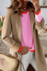 Pink Contrast Trimmed Striped Drop Shoulder Sweater
