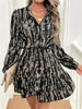 Dark Navy Printed Long Sleeve Mini Dress Elegant & Stylish Dress For Every Occasion by Stevvex