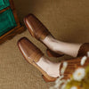 Women's Sheepskin Square Toe Chunky Heel Pumps – Retro High Heel Dress Shoes by FitiqueFit