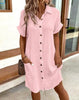 Women's Cotton Linen Shirt Dress – V-Neck Button-Front A-Line Dress by FitiqueFit