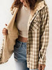 Plaid Snap Down Plush Hooded Jacket Soft & Warm Women Outerwear Cozy And Comfortable Jacket by Stevvex