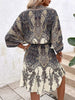 Paisley Print Batwing Sleeve Tassel Tie Front Ruffle Hem Dress by FitiqueFit
