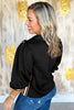 Black Stylish Textured Striped Patchwork Polo Collar Pullover Sweatshirt by Wild and Free Boutique