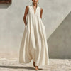Linen Blend Sleeveless Stand-Collar Maxi Dress – 5 Colors S–3XL by FitiqueFit