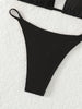 Bikini Solid Color Triangle V Neck 2 Piece Bikini Set for Women – Stretchy Double Strap Tie Back V String Swimwear with Lace Up Detail – Flattering Beach Vacation Swimsuit for Confident Summer Style and Poolside Fashion by Stevvex