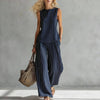 Women's Sleeveless Printed Tank Top & Wide-Leg Pants Two-Piece Set by FitiqueFit