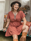 Double Take Plus Size Ruffle Hem V-Neck Short Sleeve Dress