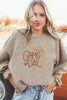 Smoke Gray Twisted Rib Texture game day Rugby Embroidered Baggy Sweatshirt by Wild and Free Boutique