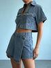 Short Sleeve Cropped Top and Skort Denim Set by Wild and Free Boutique