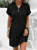 Button-Front V-Neck Dress – Short Sleeve Solid Casual Shirt Dress by FitiqueFit