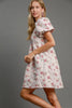 Heart Jacquard Square Neck Puff Sleeve Mini Dress – Romantic Heart Jacquard Dress, Puff Sleeve Dress, Square Neck Mini Dress, Chic Date Night Dress, Elegant Puff Sleeve Dress by Stevvex