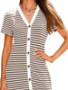 Contrast Striped V-Neck Short Sleeve Midi Dress