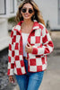 Elegant Checkered Snap Down Long Sleeve Teddy Jacket Soft & Warm Colorful Jacket by Stevvex