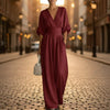 Women's V-Neck Wide-Leg Jumpsuit – High Waist Pleated Elegant 11 Colors S–5XL by FitiqueFit