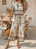 Women's Ethnic Print Contrast Two-Piece Set – Top & Straight-Leg Pants by FitiqueFit