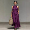 Women's Resort Ruffled Halterneck Sleeveless Open-Back Maxi Dress by FitiqueFit