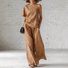 Women's Wide-Leg Pants & Top Set – 2-Piece Three-Quarter Sleeve Outfit by FitiqueFit