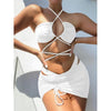 Women's Solid Color Three-Piece Bikini Set by FitiqueFit