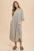 Striped Round Neck Midi Dress Soft & Stylish Classic Design Long Dress by Stevvex