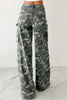 Green Camo Denim Cargo Wide Leg Pants by Wild and Free Boutique