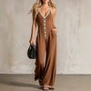 Women's V-Neck Backless Wide-Leg Jumpsuit – High Waist Casual by FitiqueFit