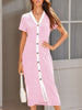 Contrast Striped V-Neck Short Sleeve Midi Dress