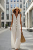 Women's Sleeveless Cotton-Linen Wide-Leg Jumpsuit – Button Pockets by FitiqueFit