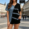 V-Neck Denim Print Short Sleeve T-Shirt | Loose Casual Tee by FitiqueFit