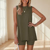 Women's Tank Top & Elastic Shorts Set – Solid Color, Sleeveless, Summer 2-Piece by FitiqueFit