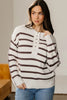 Brown Stripe Ribbed Henley Drop Shoulder Slouchy Sweater by Wild and Free Boutique