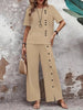Women’s Button-Up Top and Loose Fit Two Piece Linen Set by FitiqueFit