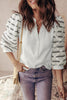 White Button Placket 3/4 Striped Sleeve Patchwork Rib Knit Top by Wild and Free Boutique