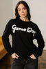 Black Chenille Game Day Graphic Drop Shoulder Sweatshirt by Wild and Free Boutique