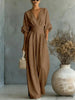 Women's V-Neck Wide-Leg Jumpsuit – High Waist Pleated Elegant 11 Colors S–5XL by FitiqueFit