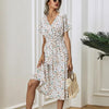 V-Neck Floral Print A-Line Satin Maxi Dress | 8 Colors by FitiqueFit