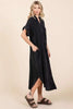 Mineral Wash V Neck Button Up Midi Shirt Dress For Women – Trendy and Comfortable Lived-In Style by Stevvex