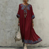 Women's Printed Batwing Sleeve Midi Dress – Loose Fit Linen Blend by FitiqueFit